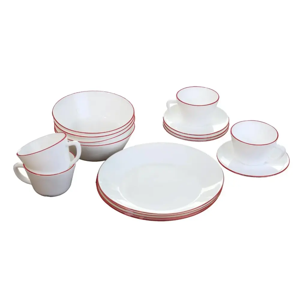 JUEGO VAJILLA BORDE ROJO HOME