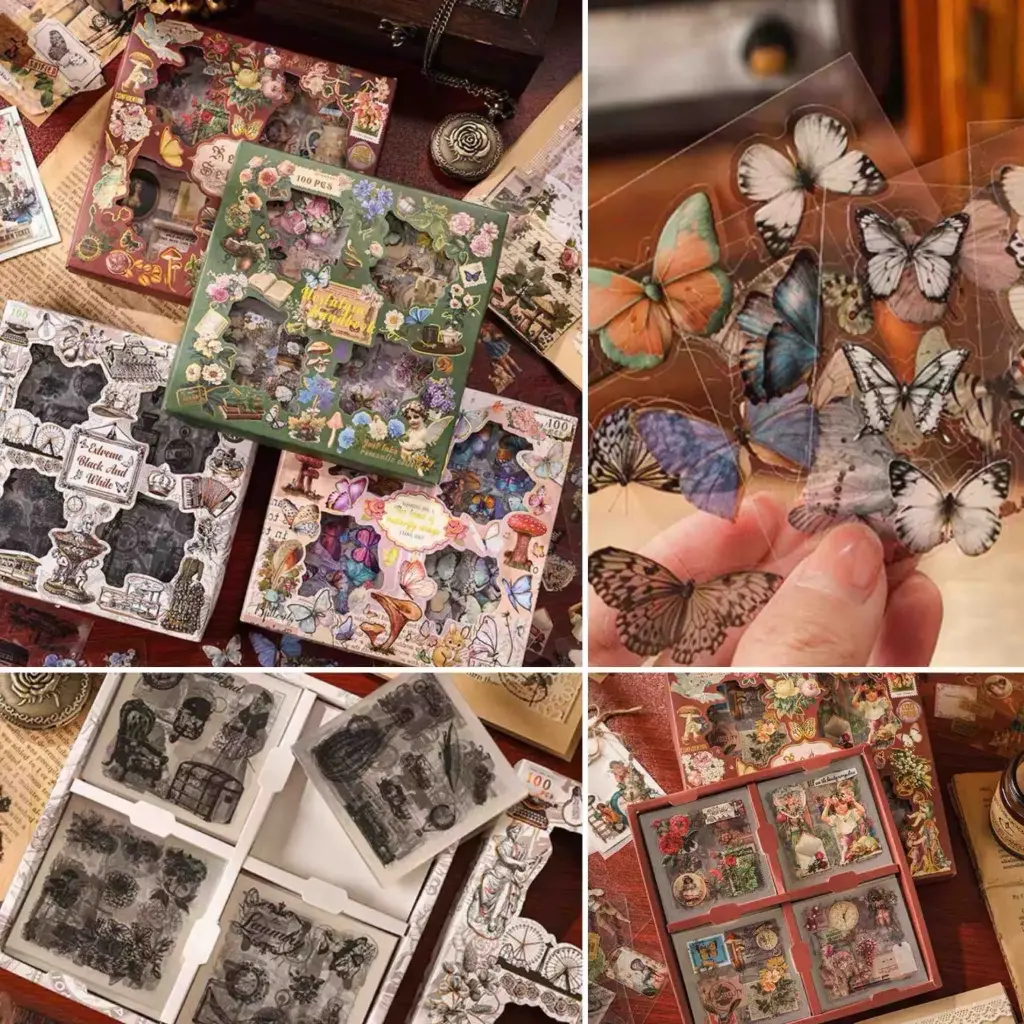 CAJAS STIKERS VINTAGE X4