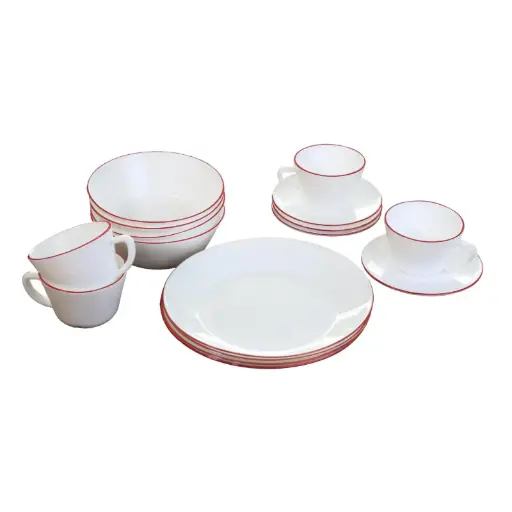 JUEGO VAJILLA BORDE ROJO HOME