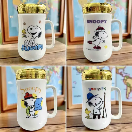 MUG TAPA DORADA SNOOPY X4