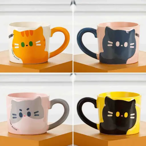 MUG GATO COLORES X4
